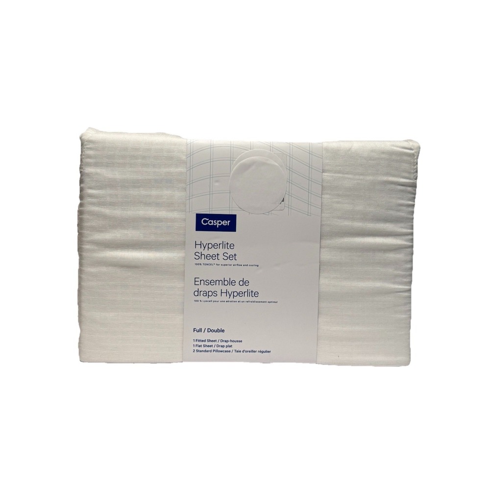 Casper Hyperlite Cooling Grid Weave 100% Lyocell WHITE 4pc FULL Sheet Set NWT!